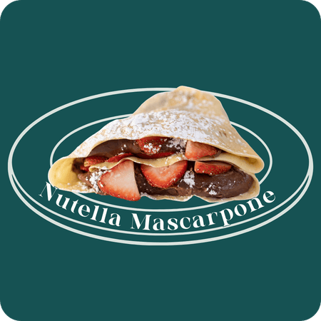 Strawberry Nutella crepe at Griddled with sliced strawberries and powdered sugar
