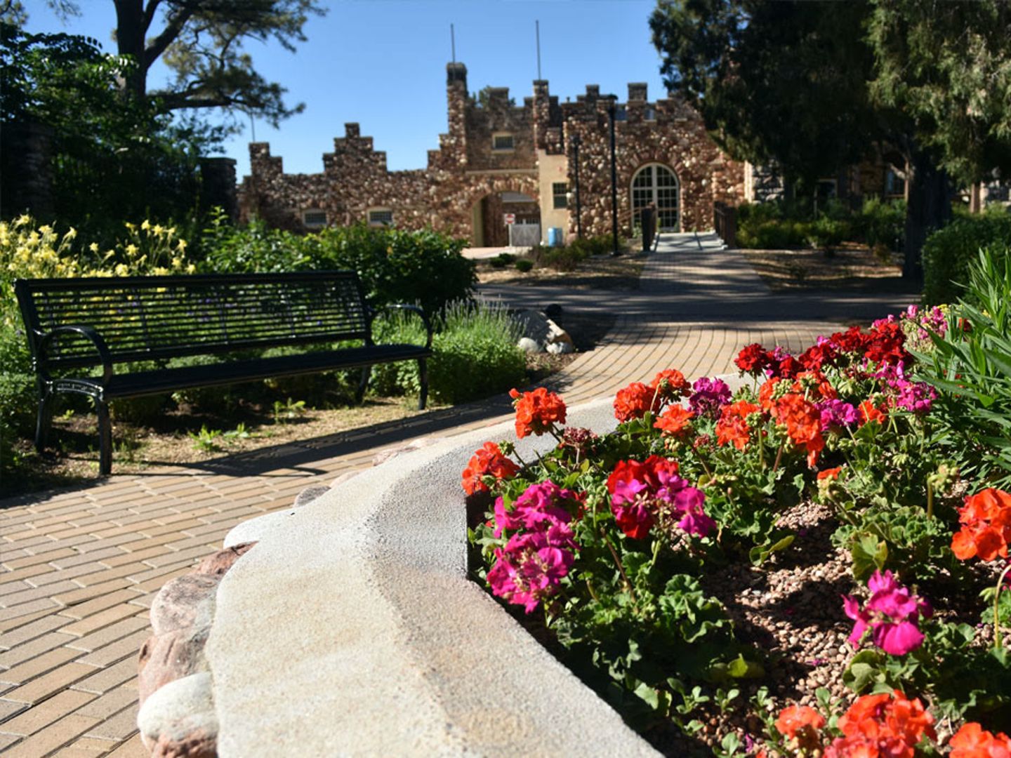 Garden path leading to the Highlands Ranch Mansion in Historic Park