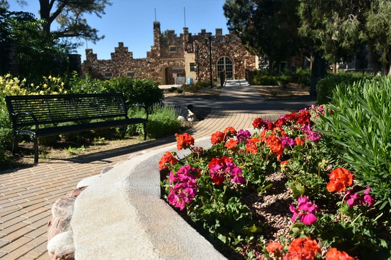 Garden path leading to the Highlands Ranch Mansion in Historic Park