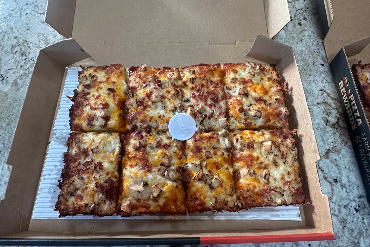 Jet's Pizza Detroit-style Chicken Bacon Ranch square pizza at the Castle Rock location