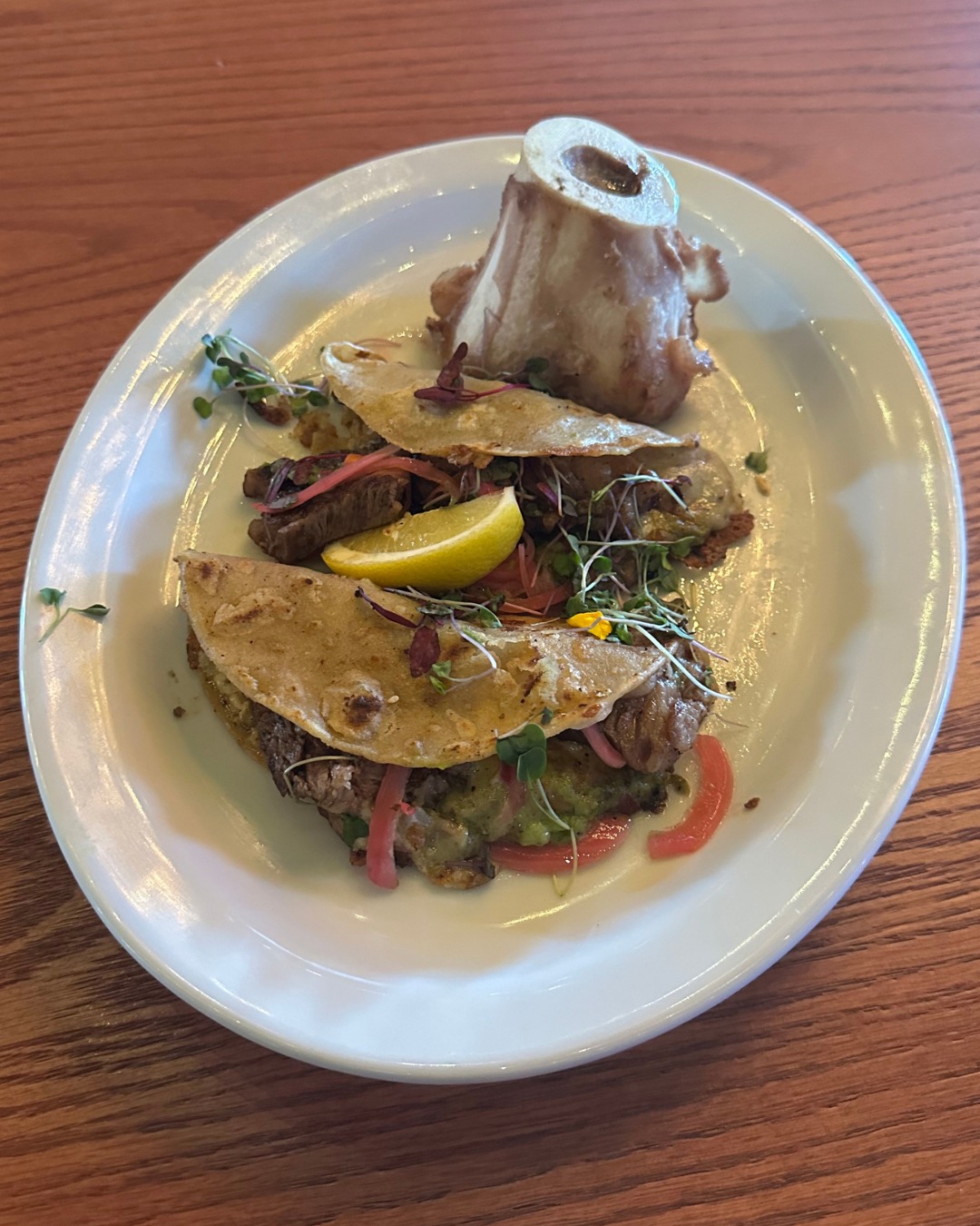 Ribeye tacos with roasted bone marrow, $23