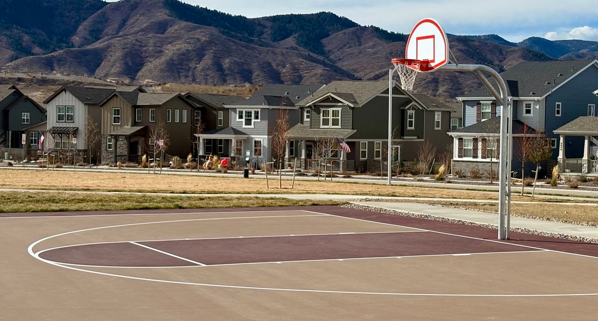 Open lawn and seating at Prospect Village Community Park