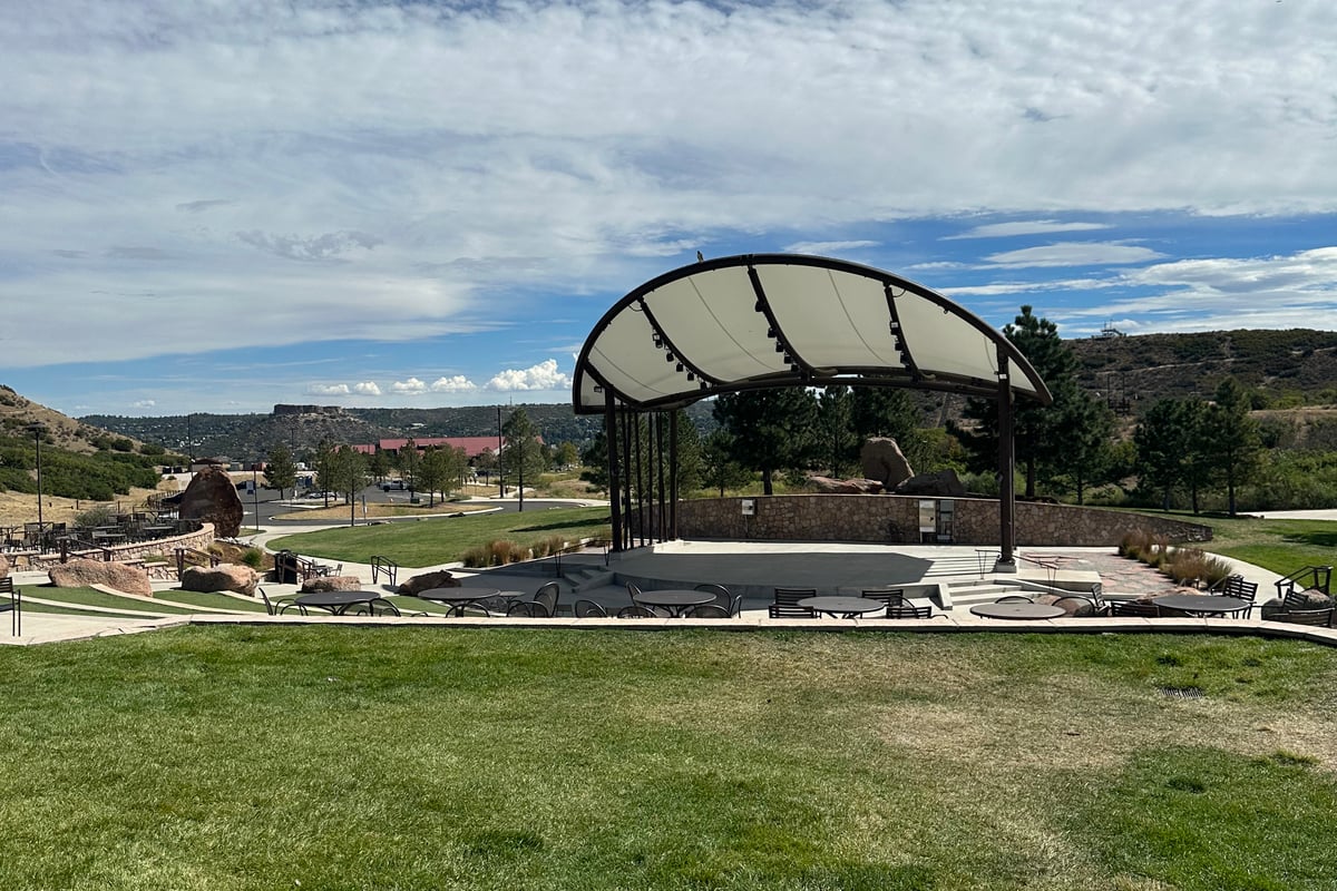 The covered stage of the Amphitheater at Philip S. Miller Park on a quiet September day