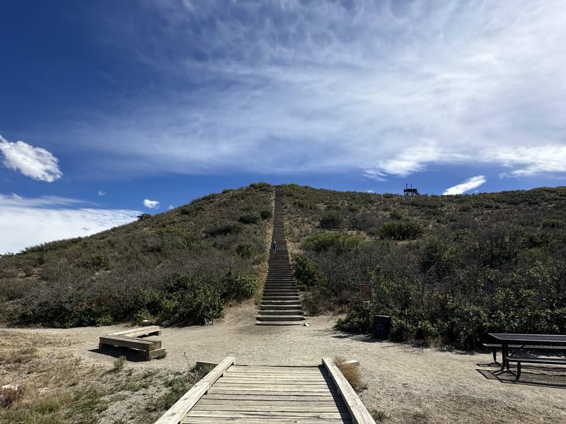 The Challenge Hill stairs climbing the ridge at Miller Park in Castle Rock
