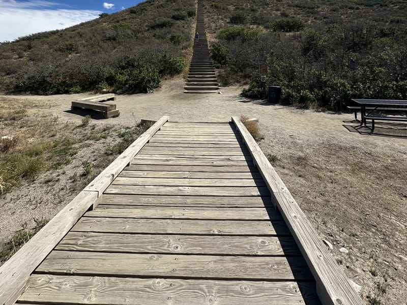 The Challenge Hill stairs climbing the ridge at Miller Park in Castle Rock
