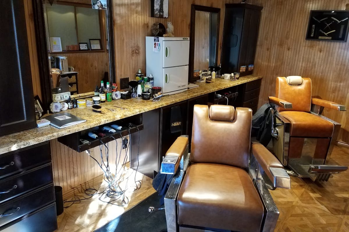 Interior view of The Owl's Nest Barber Shop