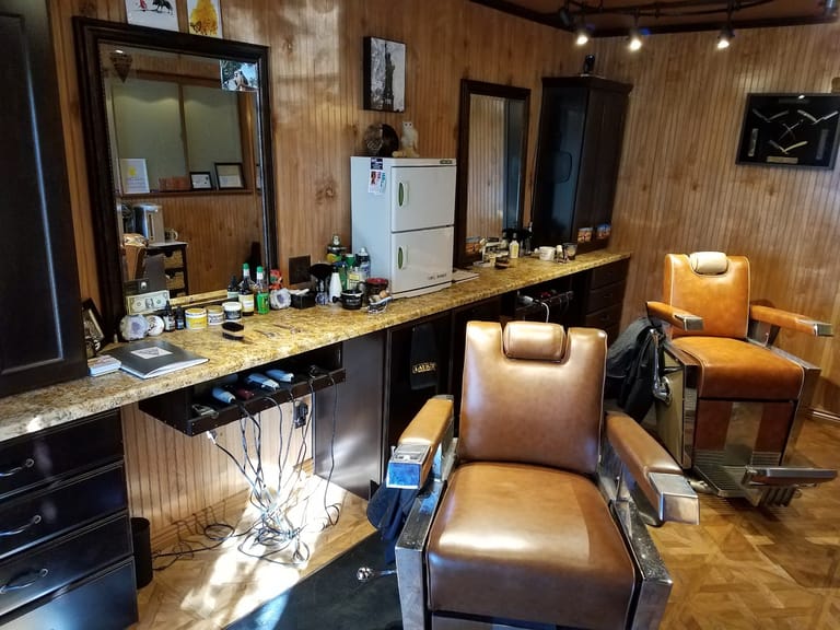 Interior view of The Owl's Nest Barber Shop