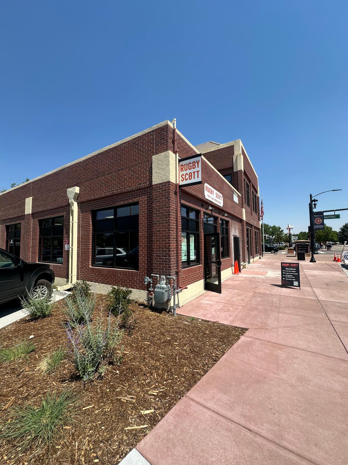 Rugby Scott butcher storefront on Mainstreet in Parker, Colorado