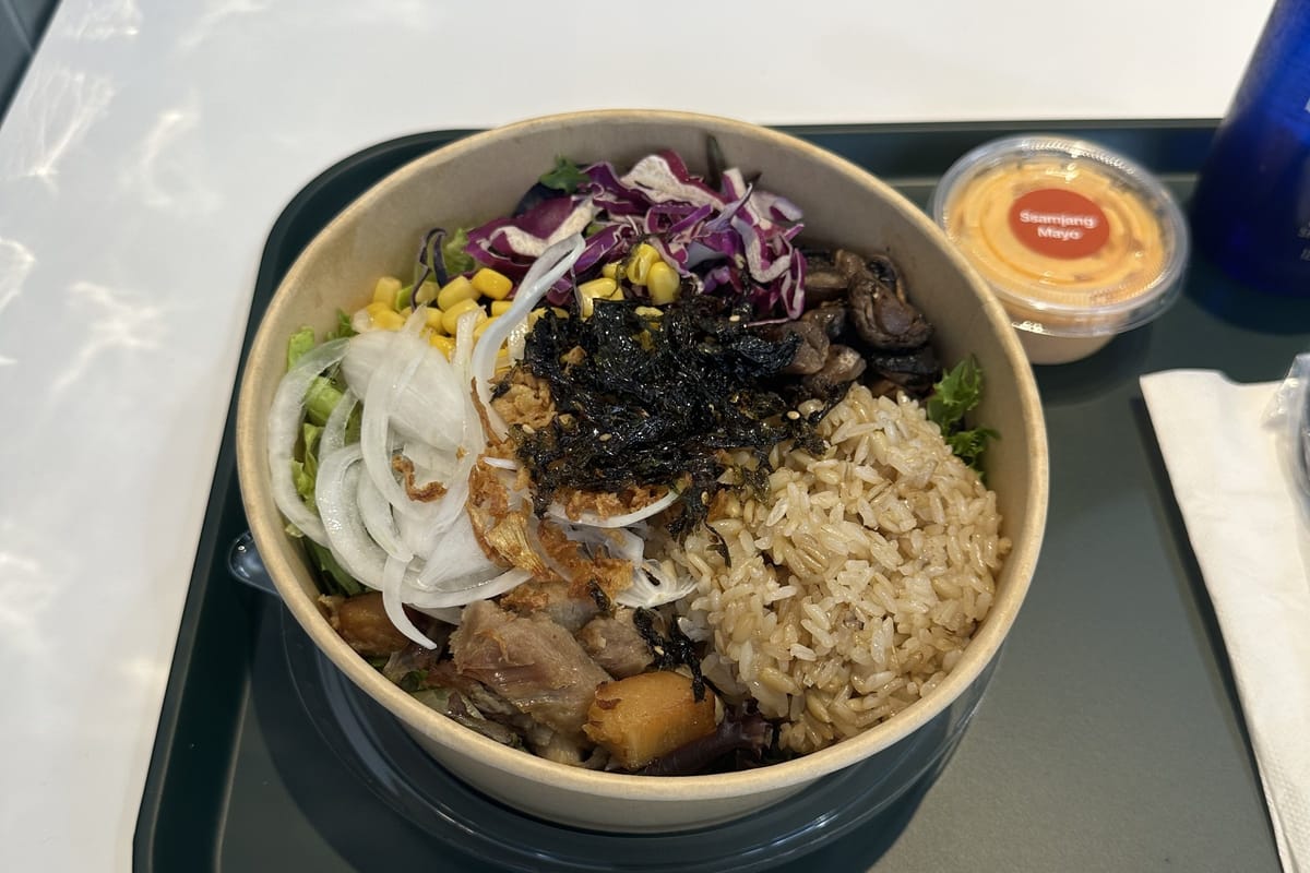 The roast pork belly grain bowl with Ssamjang Mayo at Salady Parker