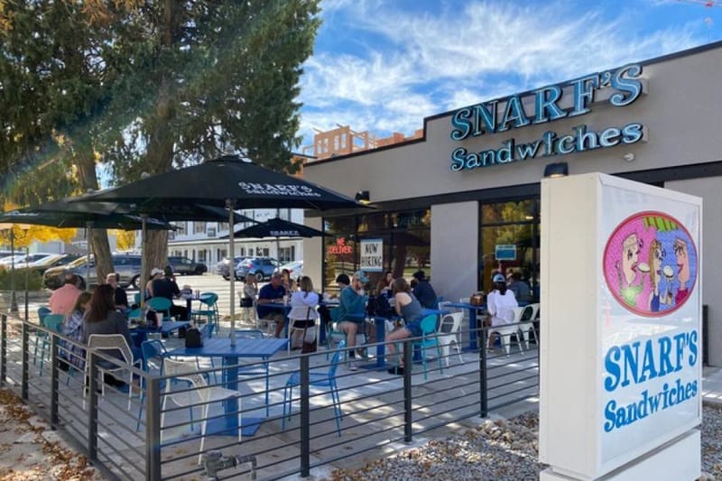 Snarf's Sandwiches patio and storefront in Castle Rock