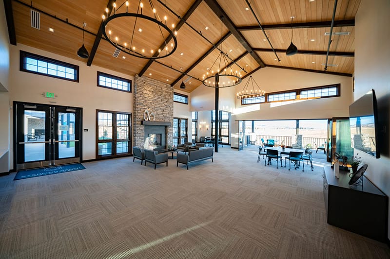 The Overlook clubhouse at Sterling Ranch — community pool and rec center managed by Sterling Ranch CAB