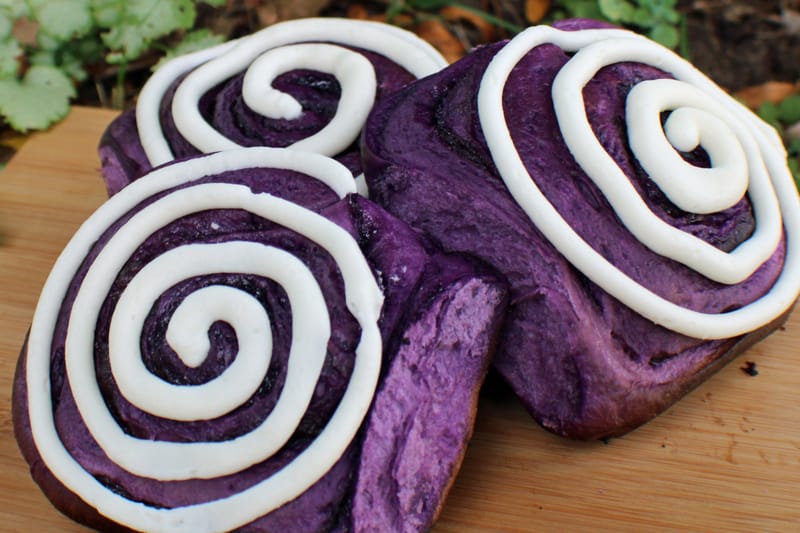 Ube cinnamon rolls at Teaology Tea Cafe in Castle Rock, Colorado