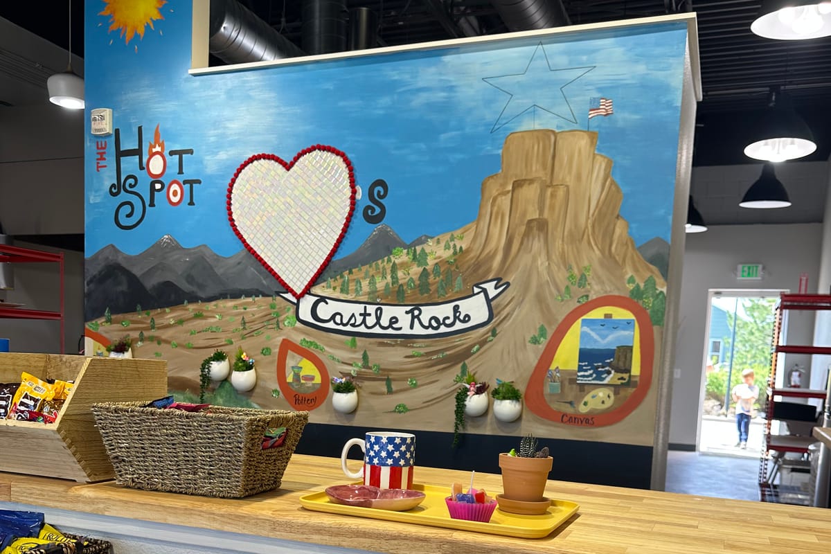 Hand-painted Castle Rock mural inside The Hot Spot Studios in Castle Rock