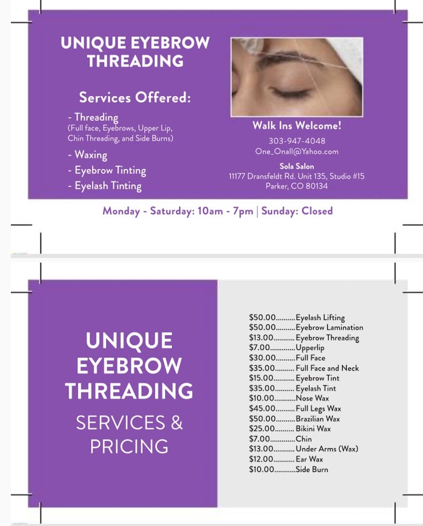 Unique Eyebrow Threading Parker salon in Parker, Colorado