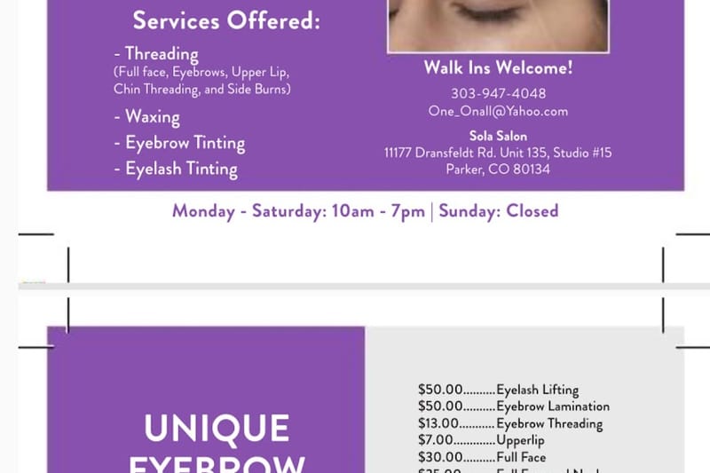 Unique Eyebrow Threading Parker salon in Parker, Colorado