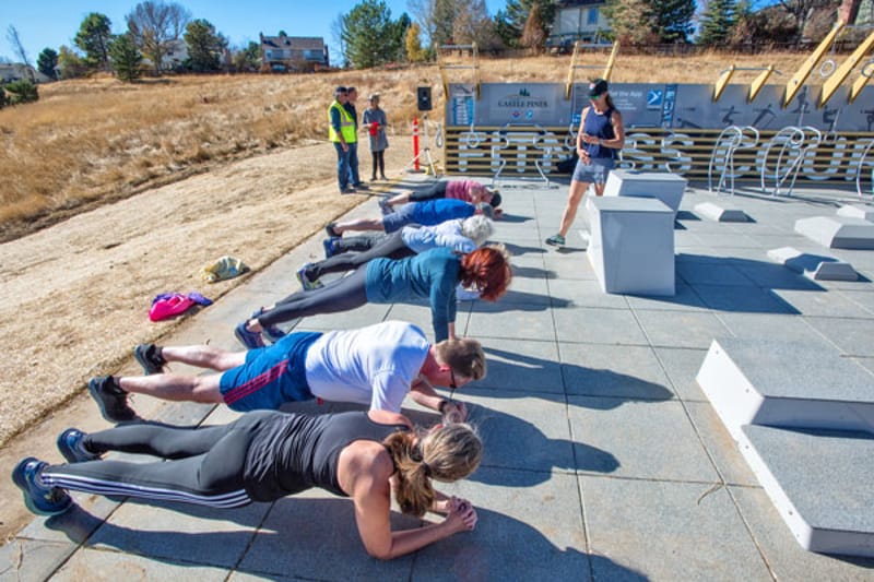 Fitness Court at Elk Ridge Park fitness center in Castle Pines, Colorado