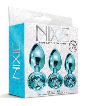 Nixie Metal Butt Plug Trainer Set w/Inlaid Jewel – Blue Metallic by Nixie product image