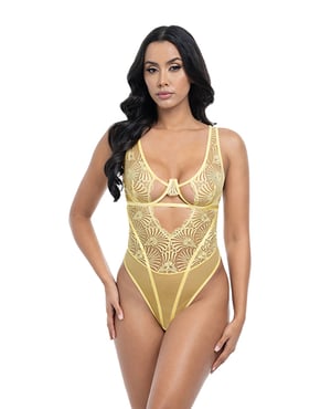 Tiana Scallop Lace & Mesh Underwire Teddy – Pale Banana S/M by Oh La La Cheri product image