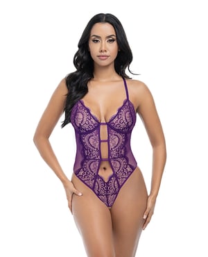 Carmen Lace & Mesh Underwire Crotchless Teddy – Imperial Purple L/XL by Oh La La Cheri product image