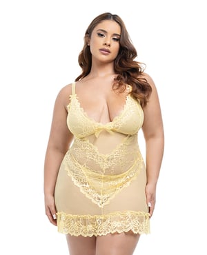 Valentine Lacey Babydoll w/G-String – Pale Banana 1X/2X by Oh La La Cheri product image