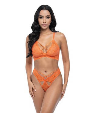 Amina Scallop Lace & Mesh Bralette w/Panty 2 pc Set – Dragon Fire Orange S/M by Oh La La Cheri product image