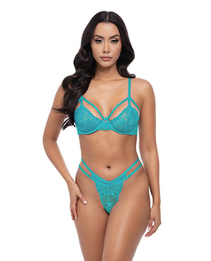 Raya Lace Underwire Bra w/Panty 2 pc Set – Beach Blue S/M by Oh La La Cheri product image