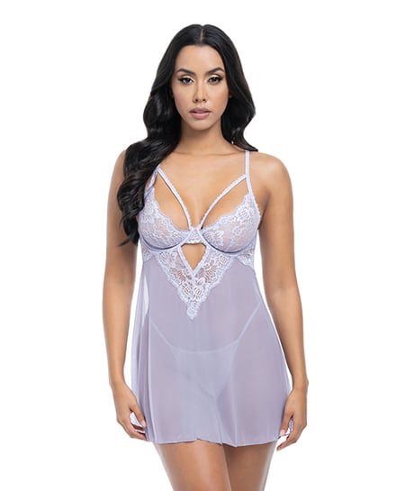 Elsie Lace & Mesh Underwire Babydoll w/G-String 2 pc Set – Brunnera Blue S/M by Oh La La Cheri product image