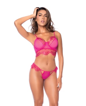 Scallop Lace and Mesh Underwire Bra w/Thong 2 pc Set – Pink L/XL by Mapale product image