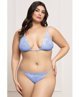 Lace Triangle Top & G-String with Rhinestone Details – Periwinkle Blue QN by Seven 'til Midnight product image