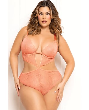 Floral Lace Underwire Teddy – Coral QN by Seven 'til Midnight product image
