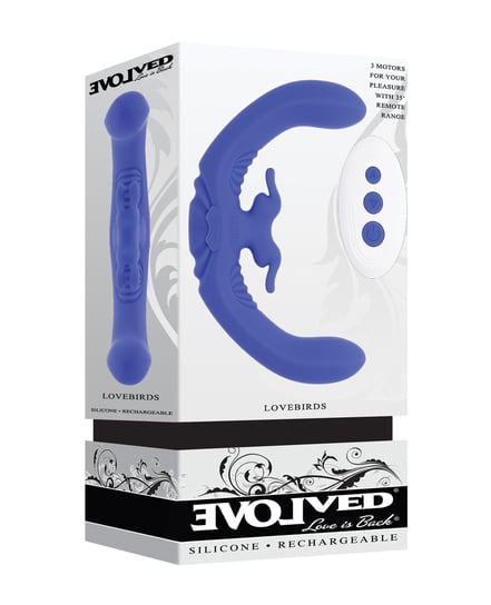 Evolved Lovebirds Curved Dual-Ended Rabbit Vibe w/Remote Control – Blue by Evolved product image