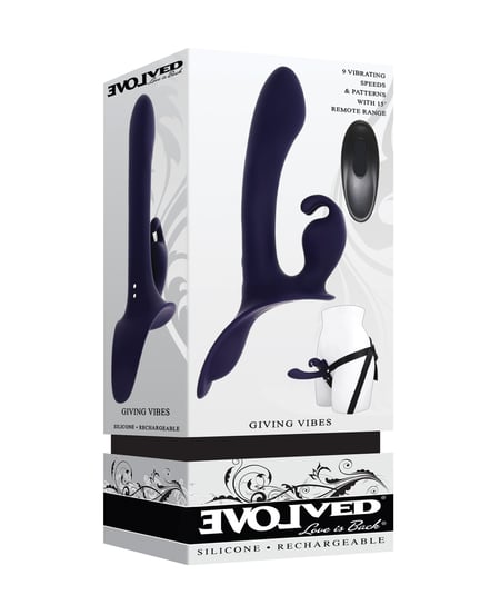 Evolved Giving Vibes Strap-On Bunny Eared Stimulator w/Remote Control – Purple by Evolved product image
