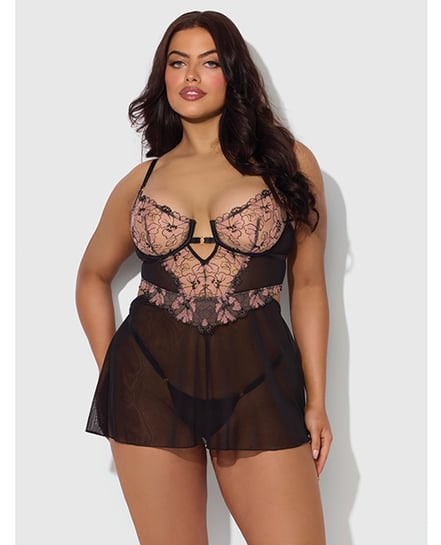 Nova Lace & Mesh Babydoll w/G-String 2 pc Set – Black 1X/2X by House of Desire product image
