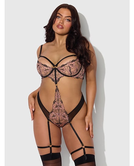 Nova Lace Teddy w/Garters – Black 3X/4X by House of Desire product image