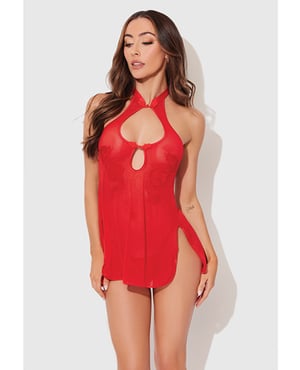 Dragon Mesh & Applique Chemise w/G-String 2 pc Set – Red LG by House of Desire product image