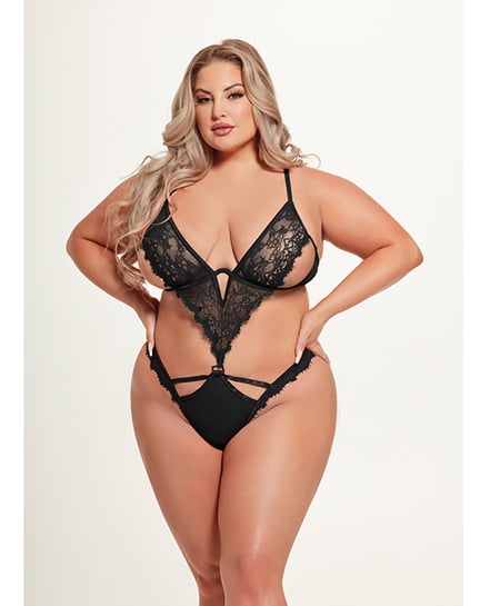 Nadia Lace & Mesh Cutout Teddy – Black 1X/2X by House of Desire product image