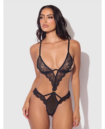 Nadia Lace & Mesh Cutout Teddy – Black SM by House of Desire product image