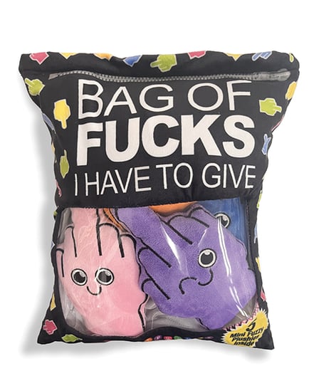 Bag of Fucks I Have To Give Plushy Pillow – Plush Bag of 5 Middle Fingers by Little Genie product image