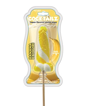 Cock Tailz Liquor Flavored Pecker Pops – Banana Daiquiri Yellow/White Stripe by Hott Products product image