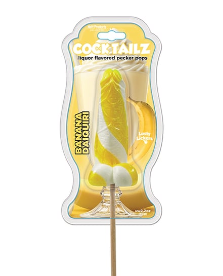 Cock Tailz Liquor Flavored Pecker Pops – Banana Daiquiri Yellow/White Stripe by Hott Products product image