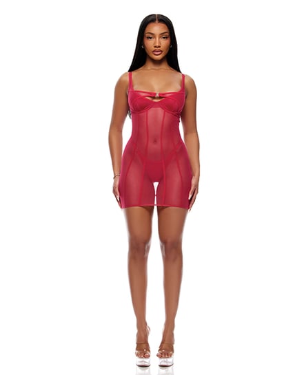 Layers To This Sheer Mesh and Knit Chemise w/Thong 2 pc Set – Pink LG by Forplay product image