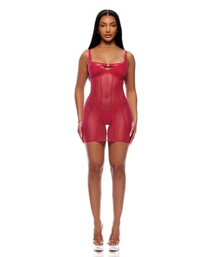 Layers To This Sheer Mesh and Knit Chemise w/Thong 2 pc Set – Pink SM by Forplay product image