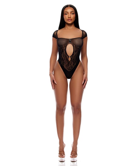 Cross Your Mind Seamless Teddy w/Rhinestone Accents – Black O/S by Forplay product image