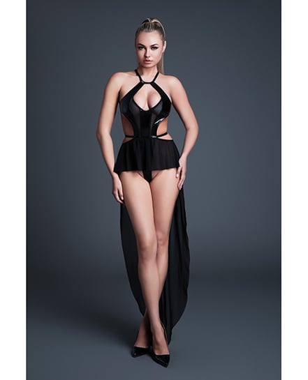 Allure Take Me Latex Look Vinyl and Mesh Teddy w/Attached Skirt – Black LG by Allure product image