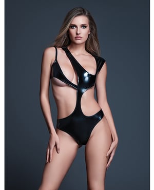 Allure Risque Lover Latex Look Vinyl Peek-A-Boo Teddy – Black XL by Allure product image
