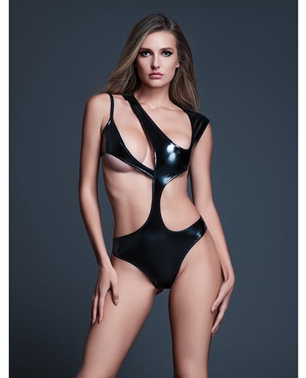 Allure Risque Lover Latex Look Vinyl Peek-A-Boo Teddy – Black LG by Allure product image