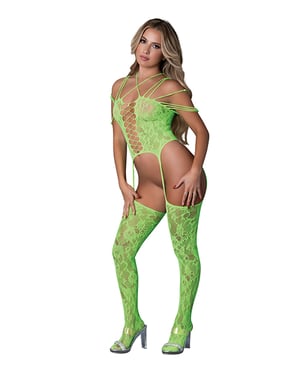 Seamless Strappy Body Stocking – Neon Green O/S by Exposed product image