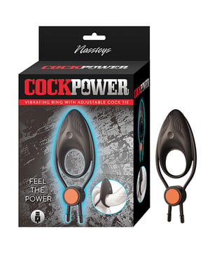 Cockpower Vibrating Ring w/Adjustable Cock Tie – Black by Nasstoys product image