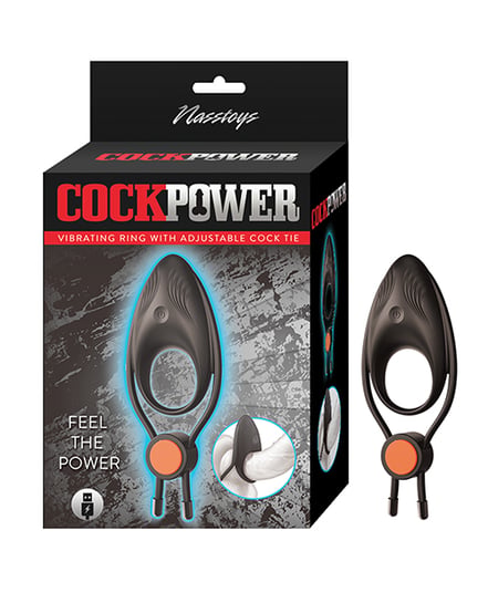 Cockpower Vibrating Ring w/Adjustable Cock Tie – Black by Nasstoys product image