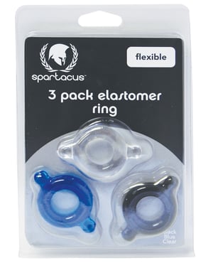 Spartacus Elastomer Cock Ring Set – Black, Blue & Clear Pack of 3 by Spartacus product image